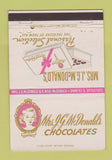 Matchbook Cover - Mrs McDonald's Chocolates Salt Lake City UT 40 Strike