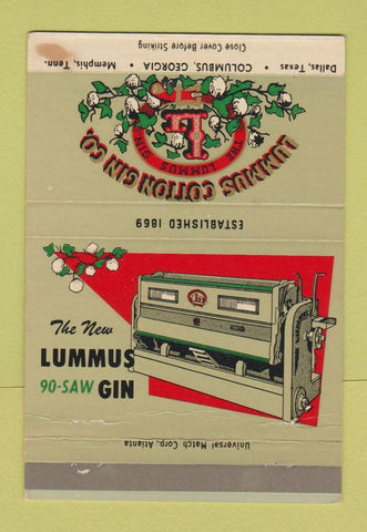 Matchbook Cover - Lummus Cotton Gin Columbus GA Dallas Memphis WEAR 40 Strike
