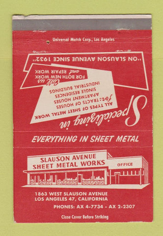 Matchbook Cover - Slauson Avenue Sheet Metal Works Los Angels CA WEAR 40 Strike