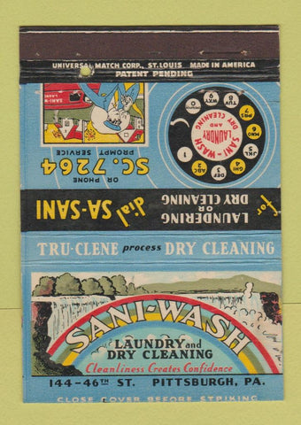 Matchbook Cover - Sani Wash Laundry Pittsburgh PA 40 Strike