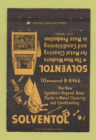 Matchbook Cover - Solventol Metal Cleaning Washers Detroit MI chemical 40 Strike