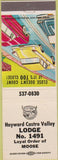 Matchbook Cover - Matchbook Cover Moose Lodge Hayward Castro Valley CA