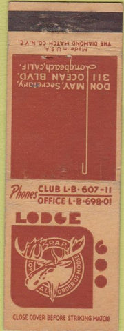 Matchbook Cover - Matchbook Cover Moose Lodge Long Beach CA WEAR