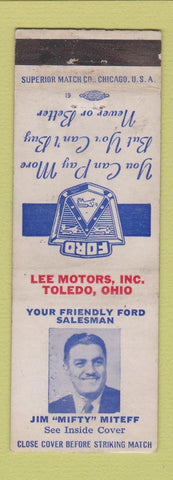 Matchbook Cover - Lee Motors Ford Toledo OH Jim Miteff WEAR