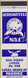 Matchbook Cover - Matchbook Cover Moose Lodge San Diego CA