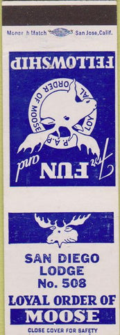 Matchbook Cover - Matchbook Cover Moose Lodge San Diego CA