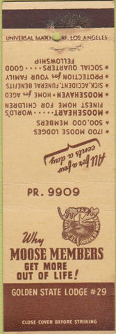 Matchbook Cover - Matchbook Cover Moose Lodge Golden State Lodge #29