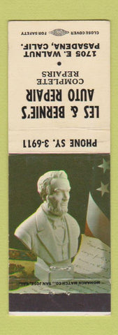 Matchbook Cover - Les & Bernie's Auto Repair Pasadena CA