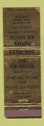 Matchbook Cover - Patt's Rib House West Dennis MA WEAR