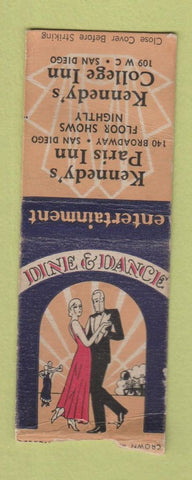 Matchbook Cover - Kennedy's Paris Inn San Diego CA CROWN BOBTAIL WEAR