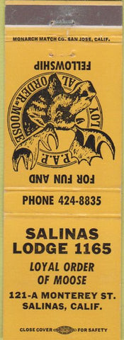 Matchbook Cover - Matchbook Cover Moose Lodge Salinas CA yellow