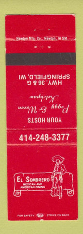 Matchbook Cover - El Sombrero Mexican Restaurant Springfield WI