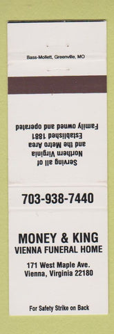 Matchbook Cover - Money & King Vienna Funeral Home Vienna VA