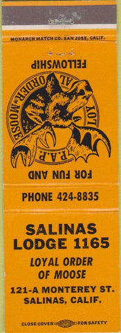 Matchbook Cover - Matchbook Cover Moose Lodge Salinas CA orange
