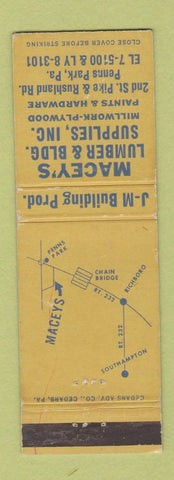 Matchbook Cover - Macey's Lumber Building Supply Penns Park PA WEAR