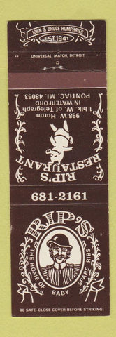 Matchbook Cover - Rip's Restaurant Pontiac MI