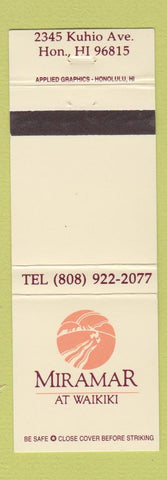 Matchbook Cover - Miramar Waikiki Honolulu Hawaii