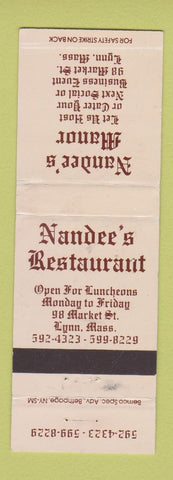 Matchbook Cover - Nandee's Restaurant Manor Lynn MA WORN