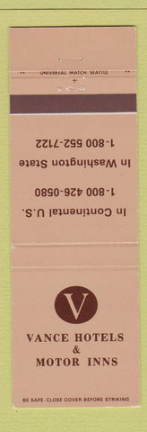 Matchbook Cover - Vance Hotels Motor Inns Seattle Spokane WA Honolulu