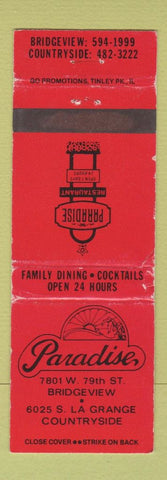 Matchbook Cover - Paradise Restaurant Bridgeview Countryside IL WEAR