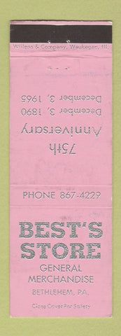 Matchbook Cover - Best's Store General Bethlehem PA 1965 WEAR