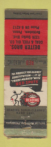 Matchbook Cover - Reading Coal Deiter Bros Bethlehem PA POOR STRIKER