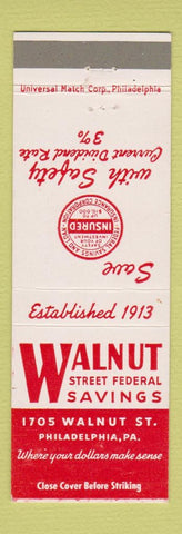 Matchbook Cover - Walnut Street Savings Philadelphia PA