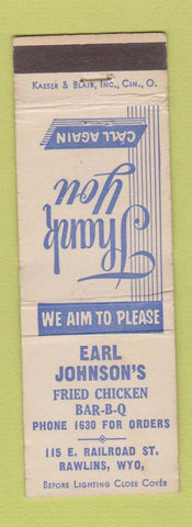 Matchbook Cover - Earl Johnson's Fried Chicken Rawlins WY WEAR