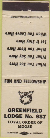 Matchbook Cover - Matchbook Cover Moose Lodge Greenfield IN