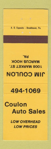 Matchbook Cover - Coulon Auto Sales Marcus Hook PA