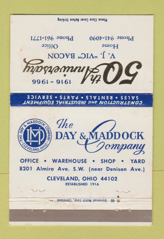 Matchbook Cover - Day Maddock 50th Cleveland OH construction equipment 40 Strike