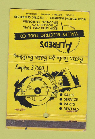 Matchbook Cover - Alfred's Valley Electric Tool Sepulveda CA WEAR 40 Stick
