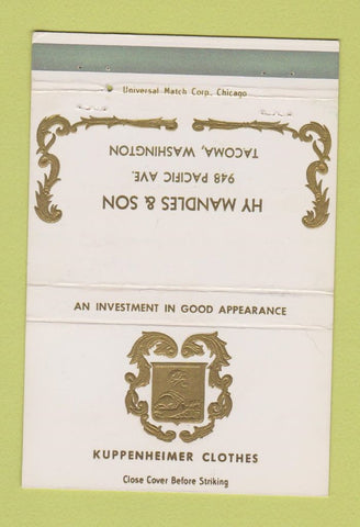 Matchbook Cover - Kuppenheimer Men's Clothes Hy Mandles Tacoma WA 40 Strike