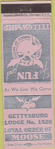 Matchbook Cover - Matchbook Cover Moose Lodge Gettysburg PA