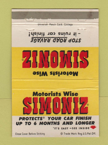 Matchbook Cover - Simoniz Car Finish Product cleaner WEAR 40 Strike