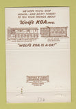 Matchbook Cover - KOA Camping Knox PA Wolf's 40 Strike