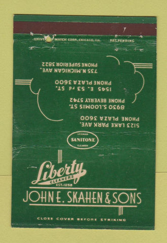 Matchbook Cover - Liberty Cleaners John Skahen Chicago IL WEAR 40 Strike