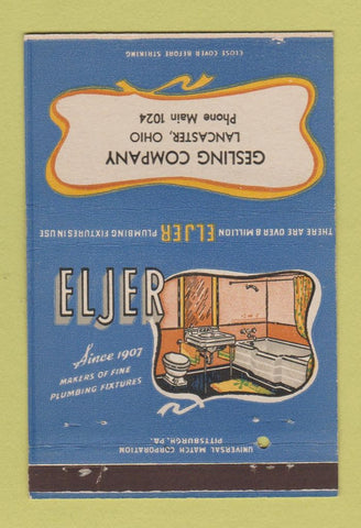 Matchbook Cover - Eljer Plumbing Fixtures Gesling Lancaster OH 40 Strike