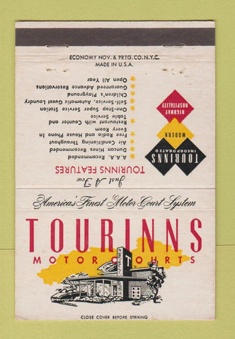 Matchbook Cover - Tourinns Motor Courts Allentown Annapolis Pittsburgh 40 Strike
