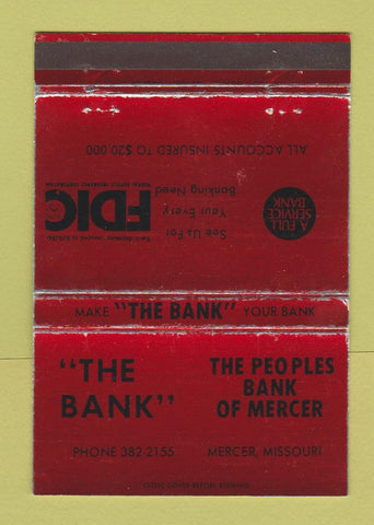 Matchbook Cover - The Bank Mercer MO RED WEAR 40 Strike