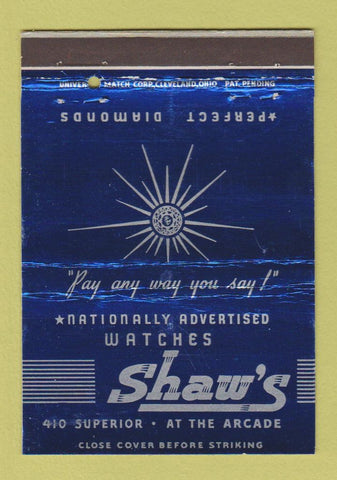 Matchbook Cover - Shaw's Jewelry  Cleveland OH 40 Strike