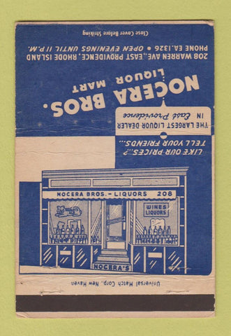 Matchbook Cover - Nocera Bros Liquor East Providence RI WEAR 40 Strike