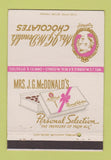 Matchbook Cover - Mrs McDonald's Chocolates Salt Lake City UT 40 Strike
