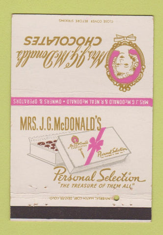 Matchbook Cover - Mrs McDonald's Chocolates Salt Lake City UT 40 Strike
