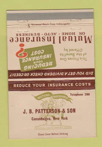 Matchbook Cover - JB Patterson Insurance Canandaigua NY 40 Strike