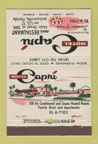 Matchbook Cover - Motel Capri Jacksonville FL 40 Stick