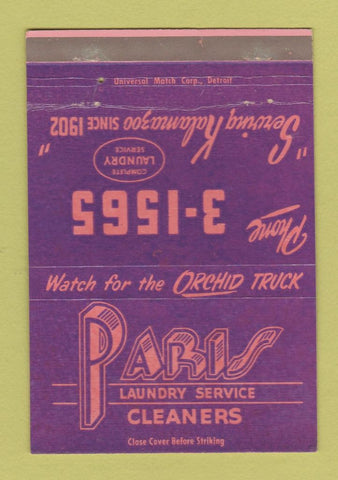 Matchbook Cover - Paris Cleaners Kalamazoo MI WEAR 40 Strike