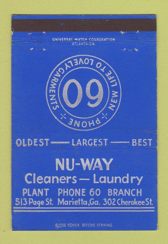 Matchbook Cover - Nu Way Cleaners Laundry Marietta GA 40 Strike