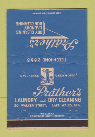 Matchbook Cover - Prather's Laundry Dry Cleaners Lake Wales FL 40 Strike