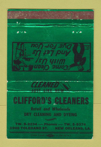 Matchbook Cover - Clifford's Cleaners New Orleans LA WEAR 40 Strike